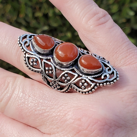 New Unique Carnelian 925 Silver Statement Ring. - Picture 4 of 10